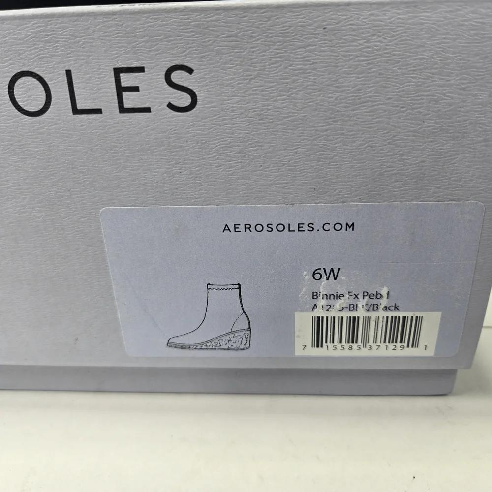 Aerosoles Binnie Black Wedge Faux Leather Ankle Boots Women's Size 6 Wide